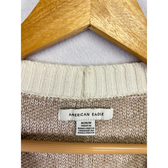American Eagle Cropped Cardigan Sweater Yin Yang Flower Print Beige Cream M - Picture 2 of 9